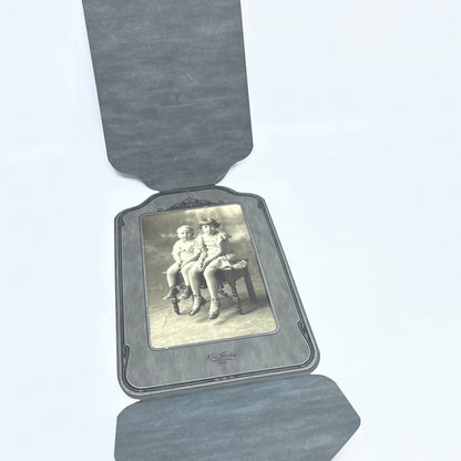 c1880 Victorian Boy & Girl on Ornate Bench CDV Kim Studio Rocky Ford CO H4-6