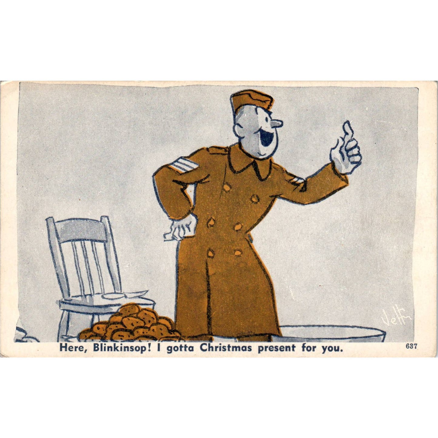 c1942 WWII Army Humor #637 Cartoon Artist "Jeff" Postcard TK1-26