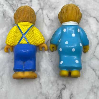 Vintage 1986 Vinyl Body Flocked Heads Berenstain Bears Papa Mama 3.5" Lot 2 TJ3