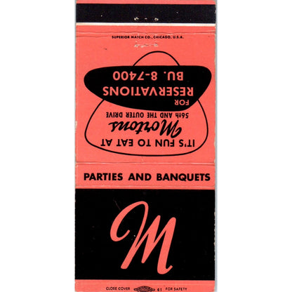 Morton’s Surf Club Restaurant 56th And Outer Drive Advertising Matchbook MM9-6