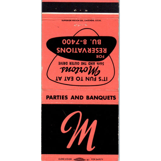Morton’s Surf Club Restaurant 56th And Outer Drive Advertising Matchbook MM9-6