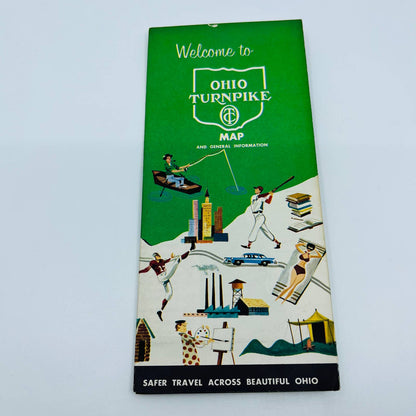 Vintage c1950 Ohio Turnpike Fold Out Map & Travel Sightseeing Guide C2