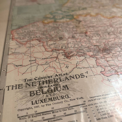 1897 The Century Atlas Map of THE NETHERLANDS BELGIUM Engraved 12.5 x 17” FL5