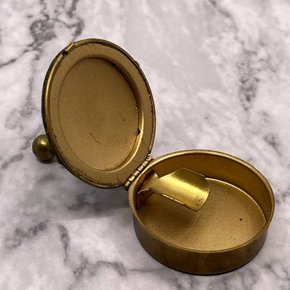 Vintage Brass Tone Silent Butler Ashtray Crumb Catcher Hinged Lid 3 X 1.5” SA2