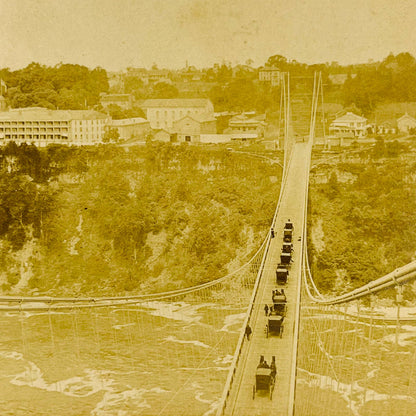 1892 Stereoview Horse Carriage Suspension Bridge Niagara Falls NY Clifton House