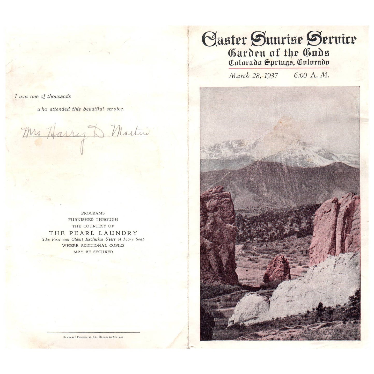 1937 Easter Sunrise Service Program Garden of the Gods Colorado Springs SE4