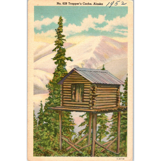 1952 Trapper's Cache Alaska Original Postcard TK1-29