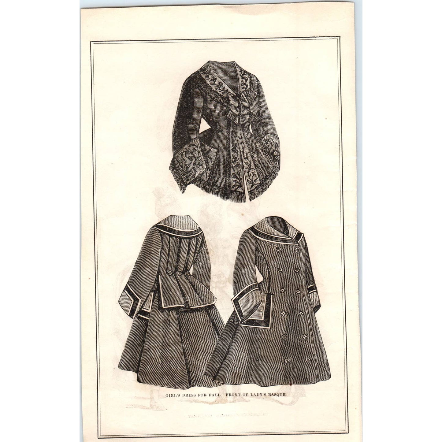 Children's Fashions Collaret Victorian Fashion Plate 1878 Original Plate TJ7-L2