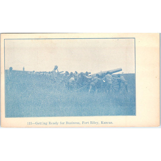 c1905 Postcard US Military Artillery Getting Ready For Business Fort Riley EA3