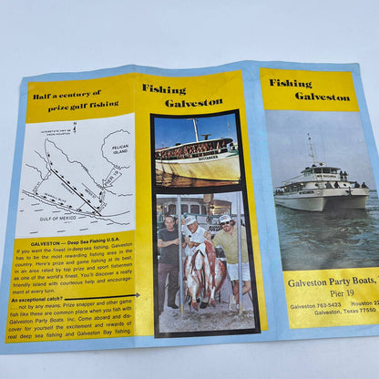 1980s Fishing Galveston Party Boats Pier 19 Galveston TX Fold Out Brochure AC1