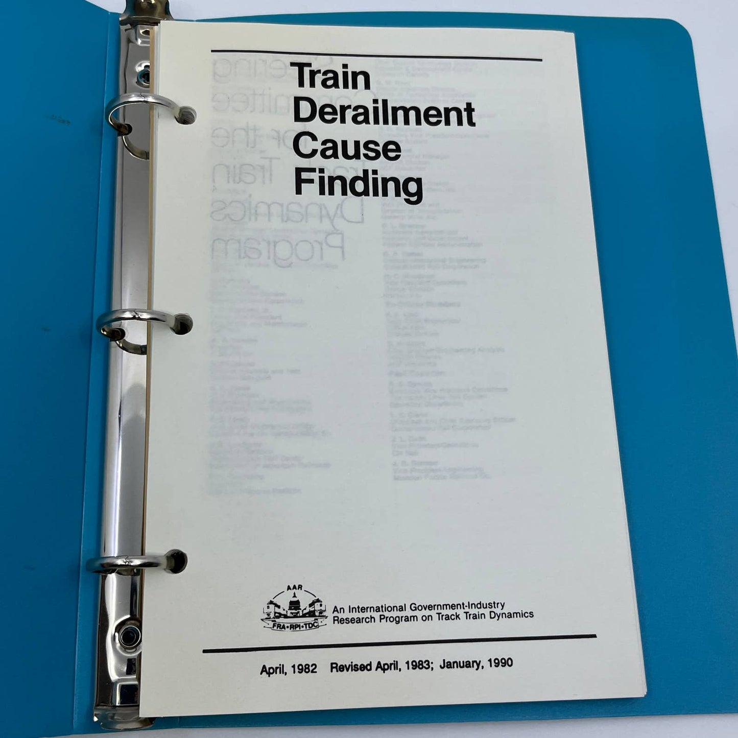 1982-90 Train Derailment Cause Finding Research Program Track Train Dynamics TG2