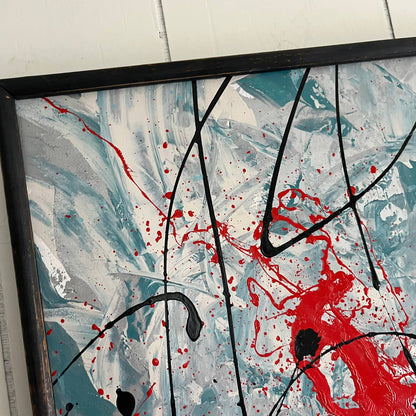 Original Framed Abstract Art Painting 17x21" Red Water COA TF6