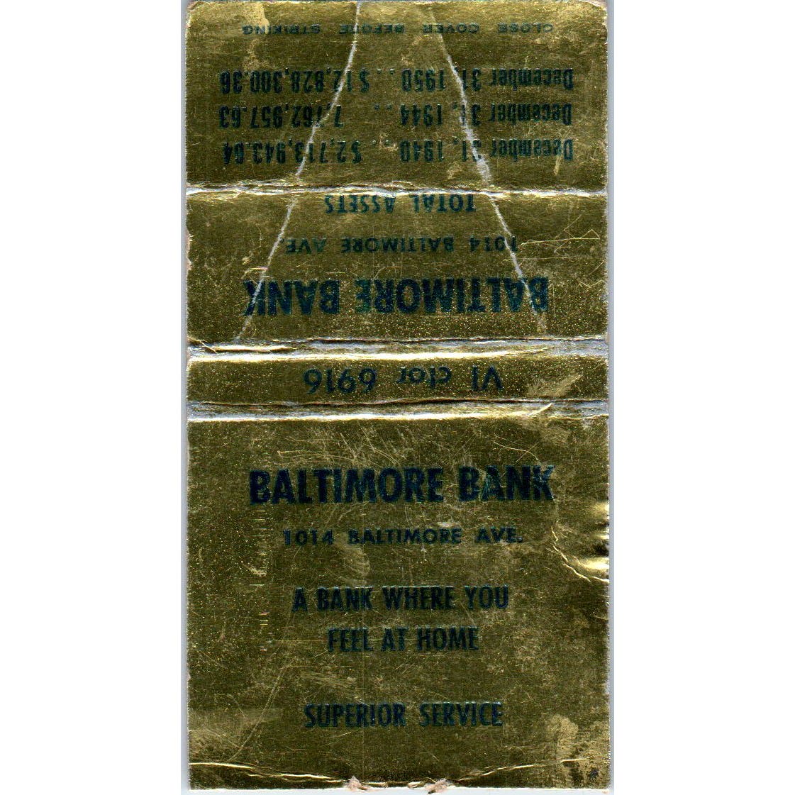 Baltimore Bank 1014 Baltimore Avenue Advertising Matchbook Cover SA9-M1