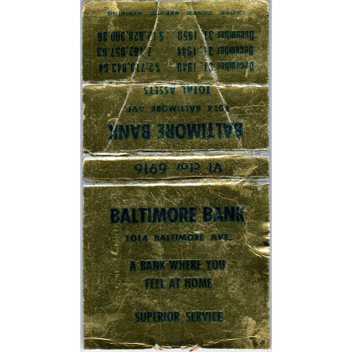 Baltimore Bank 1014 Baltimore Avenue Advertising Matchbook Cover MM9-5