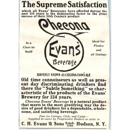 c1920 Harper's Magazine Ad - Checona Evans' Beverage C.H. Evans Hudson EA3-4