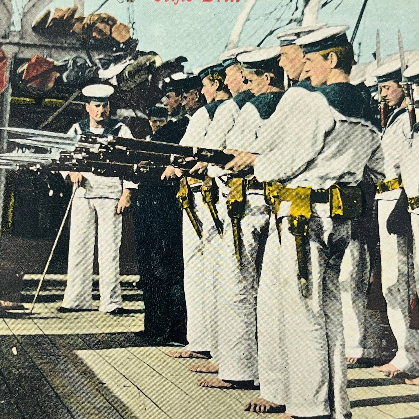 c1918 British Postcard WWI Naval Rifle Drill Sailors Barefoot PA9