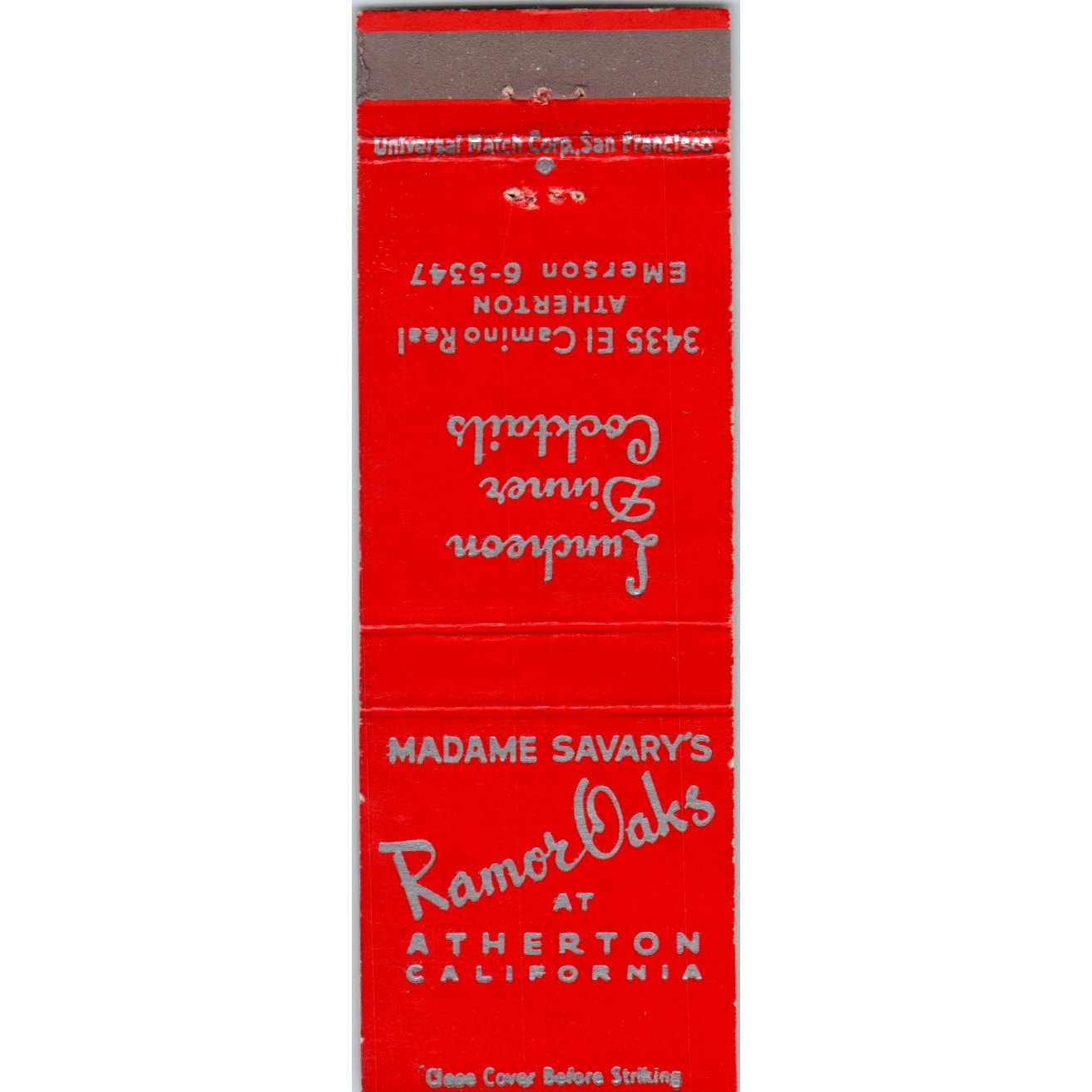 Ramor Oaks at Atherton California Advertising Matchbook Cover MM9-1