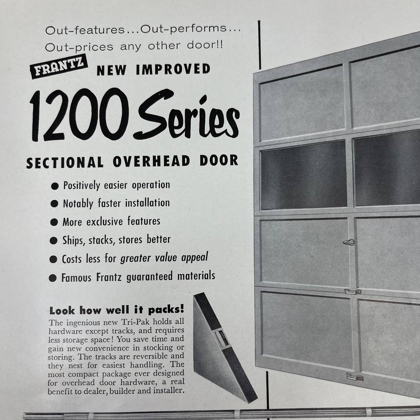 1950s Frantz 1200 Series Sectional Overhead Garage Door Advertising Leaflet AC8