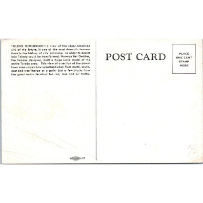 Toledo Tomorrow - A Look Into the Future Norman Bel Geddes Postcard TK1-20