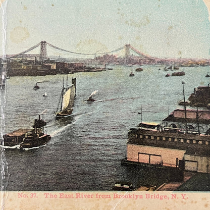 The East River From Brooklyn Bridge NY Antique Stereoview Card H2-3