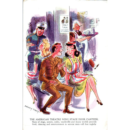 1943 WWII The American Theatre Wing Stage Door Canteen Cartoon Postcard P2-11
