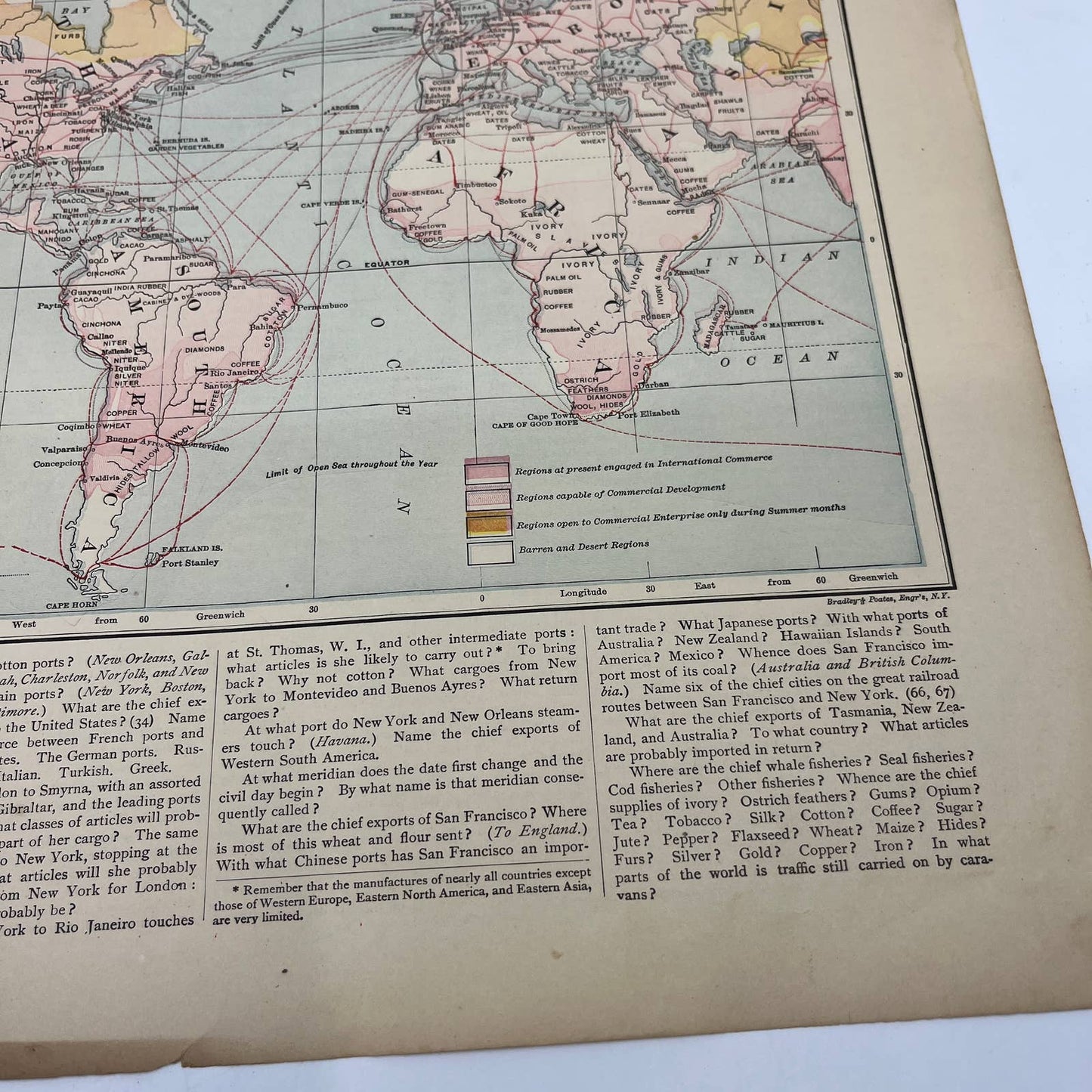 1896 Engraved Tinted Commercial Map of the World 12x19" FL5