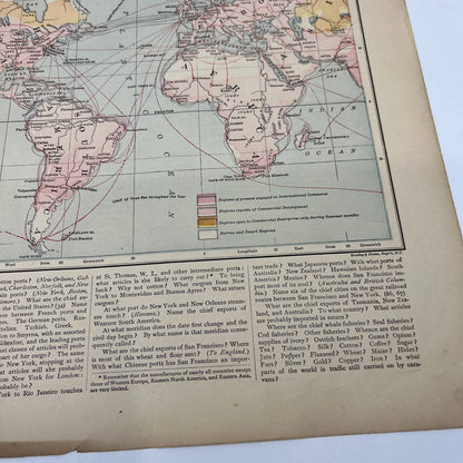 1896 Engraved Tinted Commercial Map of the World 12x19" FL5