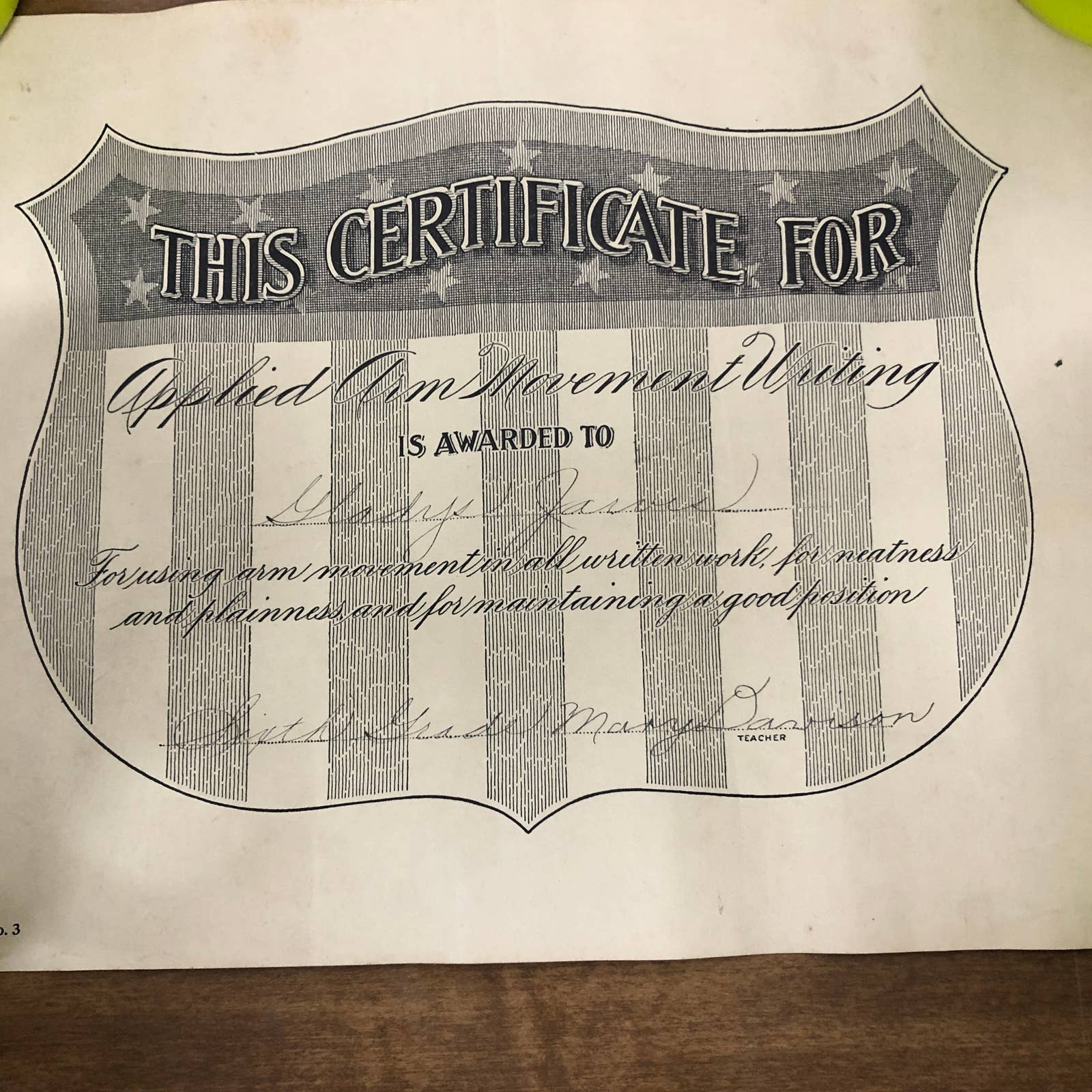 1920s Applied Arm Movement Writing Certificate Award Gladys Jarvis Chi ...