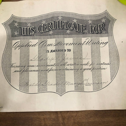 1920s Applied Arm Movement Writing Certificate Award Gladys Jarvis Chicago AC9