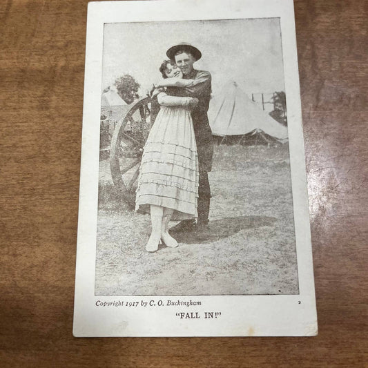 Antique 1917 RPPC Postcard WWI Soldier & Woman FALL IN CO Buckingham PA1