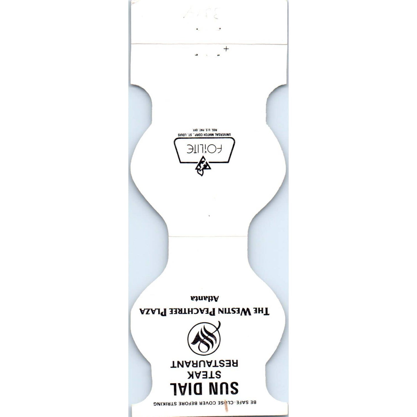 Sun Dial Steak Restaurant Westin Peachtree Plaza Atlanta Matchbook Cover SA1-M3