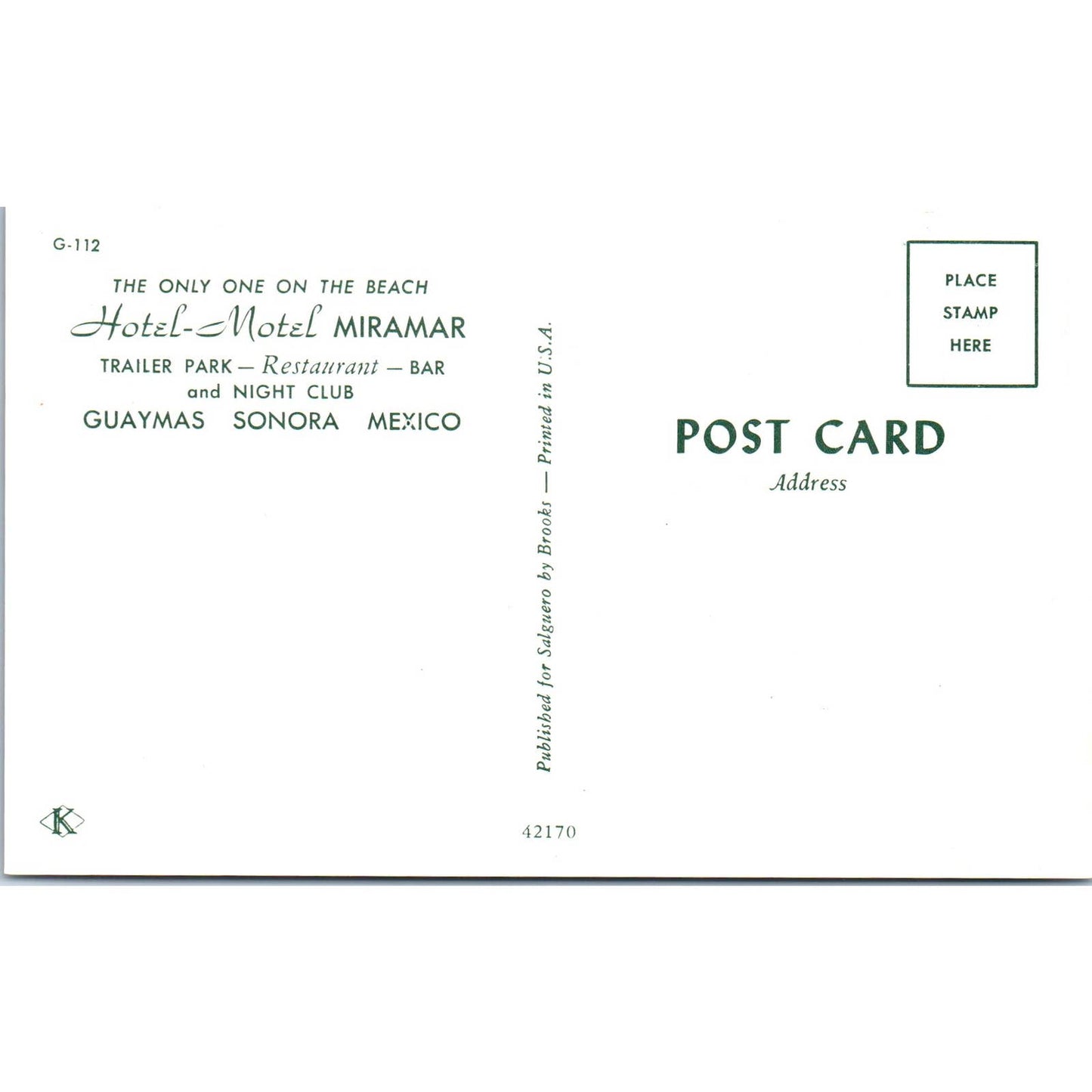 Hotel Miramar Guaymas Sonora Mexico - Original Postcard TJ7-RP3