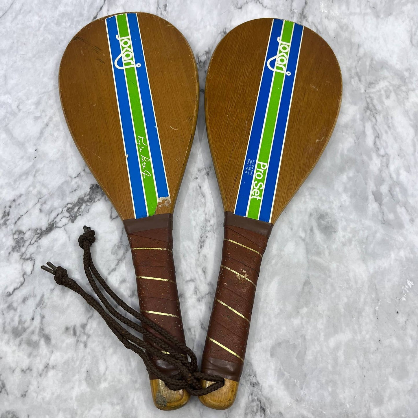 1970s Jokari Pro Set Wood Racquet Ball Paddle Kyle Rote Jr Vintage TH1