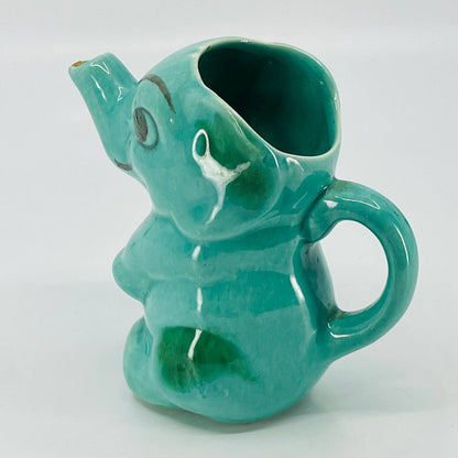 Vintage 1940s Hand Painted Teal Blue Elephant Creamer Pitcher 5.5” TB7