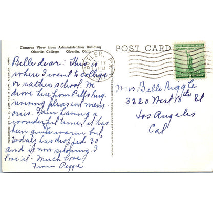 Antique Postcard Campus View from Administration Building Oberlin College TD8-O2