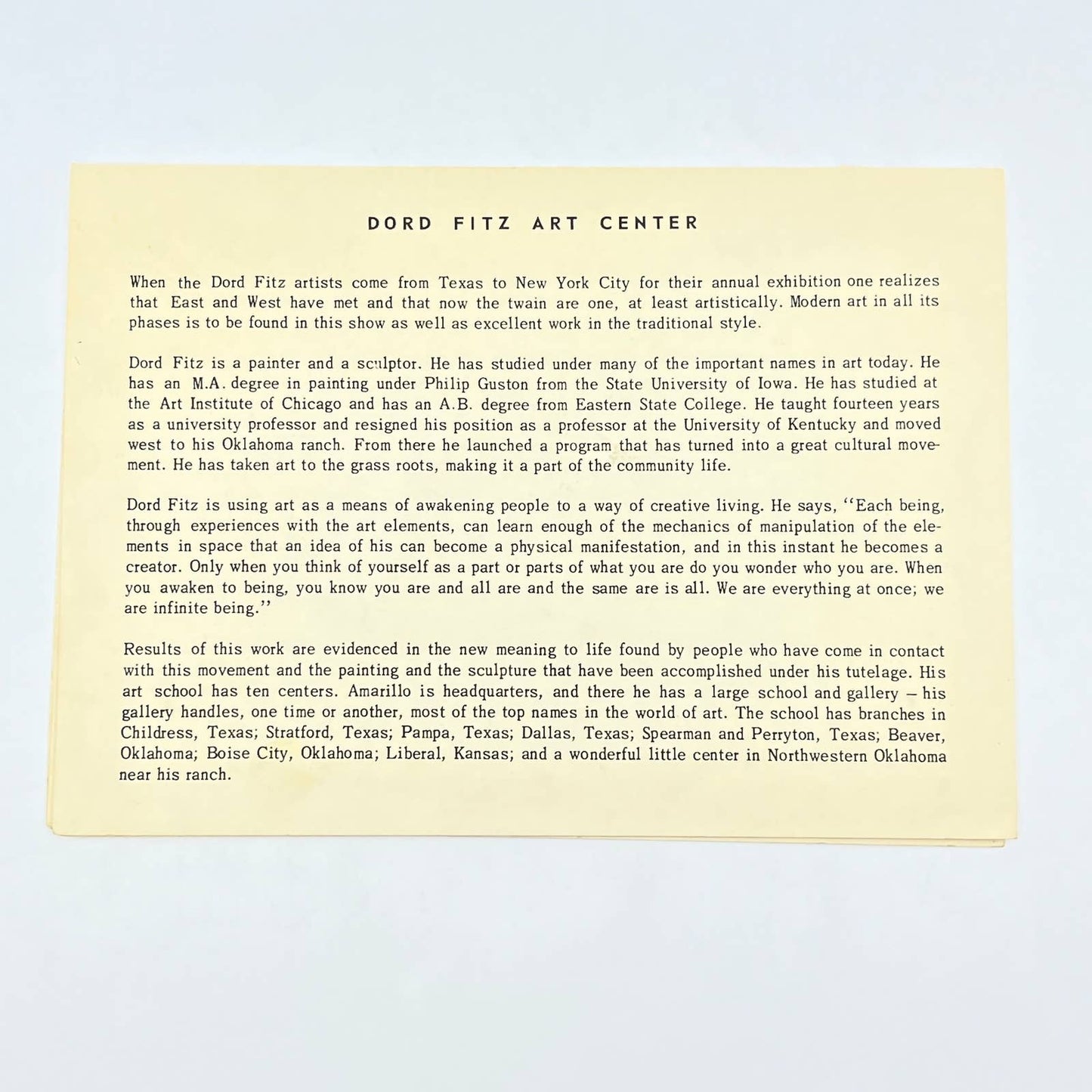 c1960 Dord Fitz Art Center Amarillo TX Opening Leaflet Burr Galleries AB8