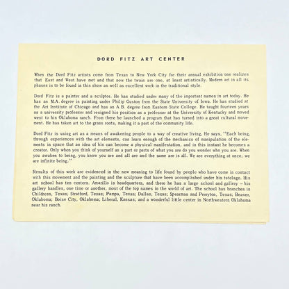 c1960 Dord Fitz Art Center Amarillo TX Opening Leaflet Burr Galleries AB8