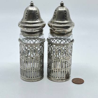 Vintage Silver Plate and Glass Salt & Pepper Shakers TF5