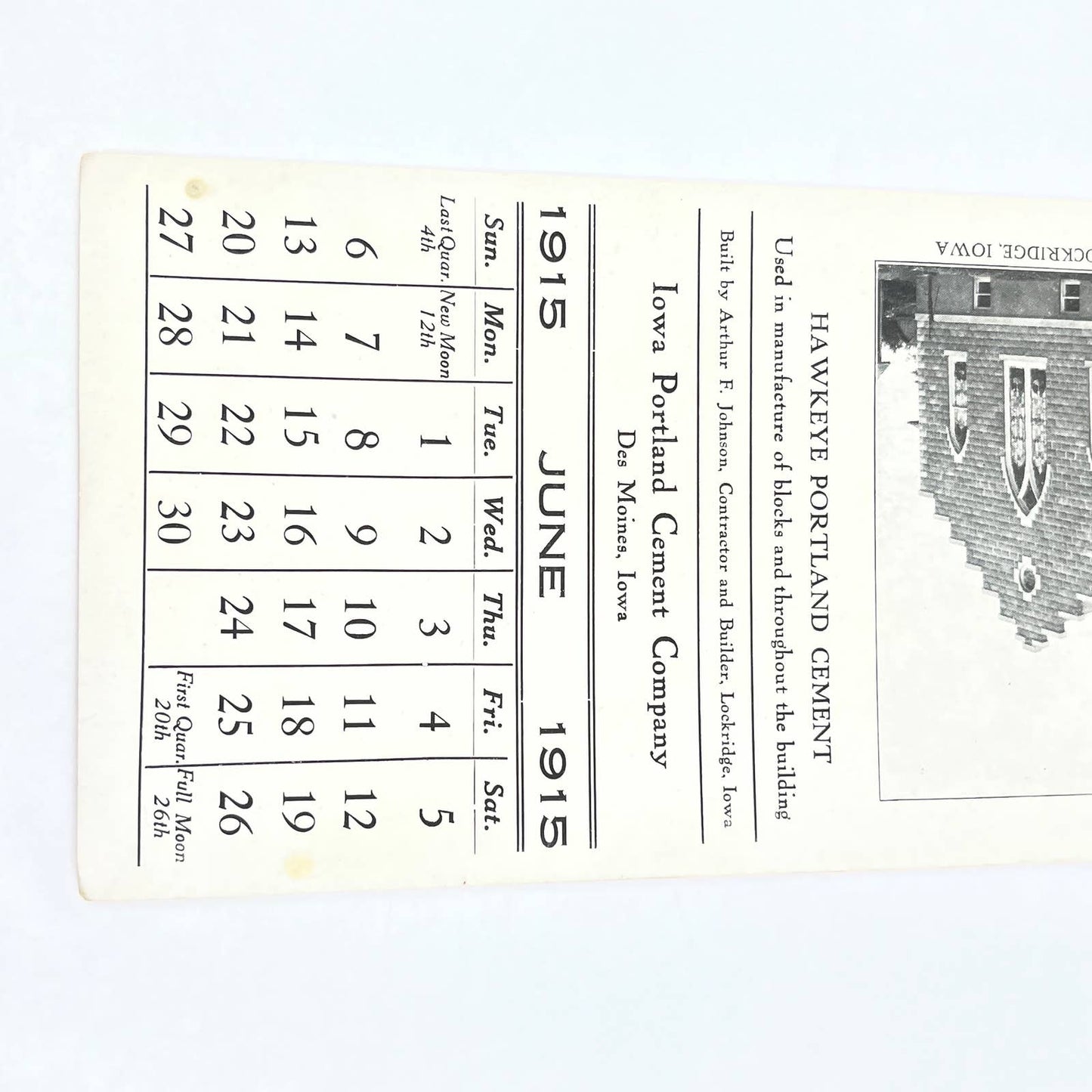 1916 Hawkeye Portland Cement Co Blotter Des Moines Trinity Lutheran Church AB8