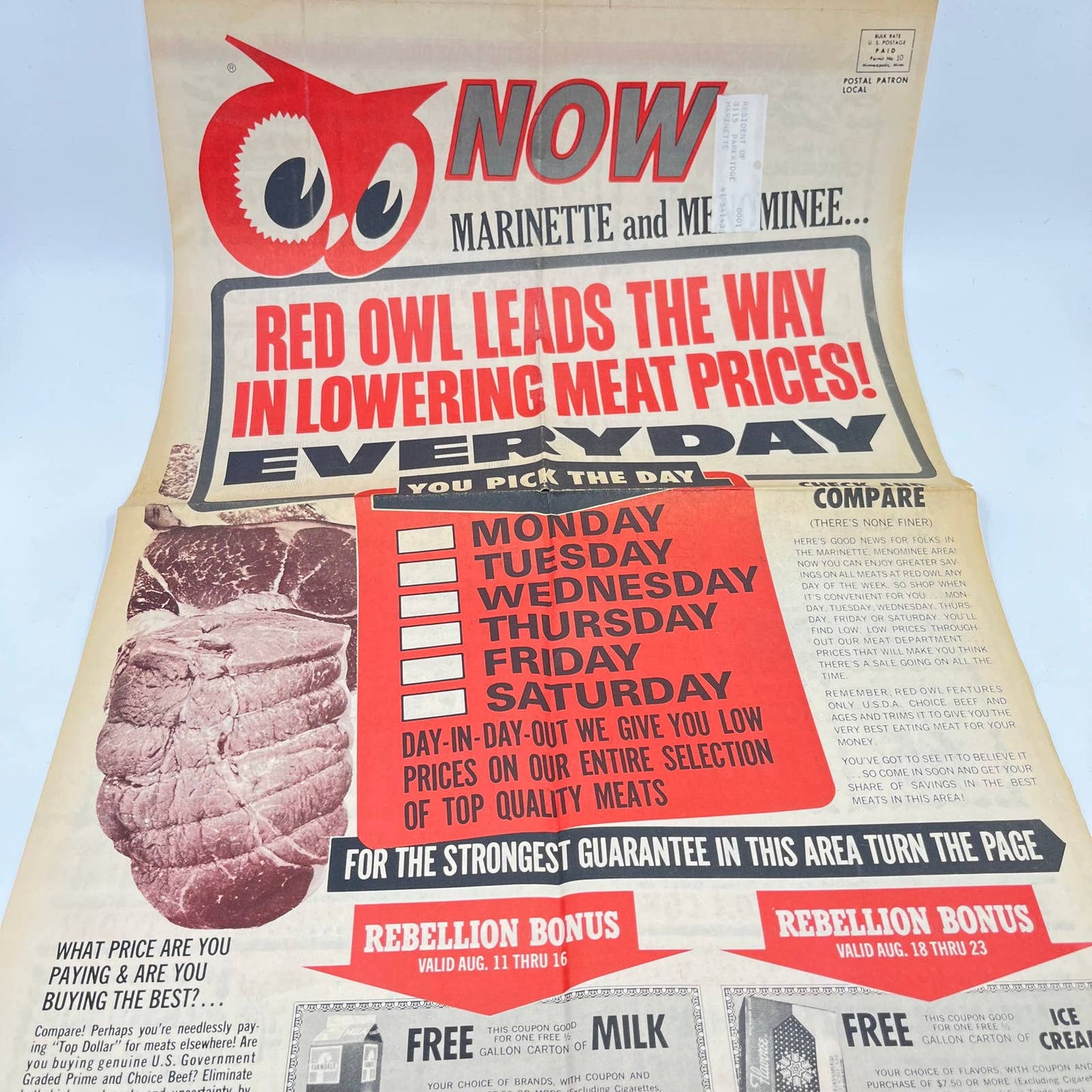 1969 Red Owl Grocery Store Sale Newspaper Weekly Ad Menominee MI TF9