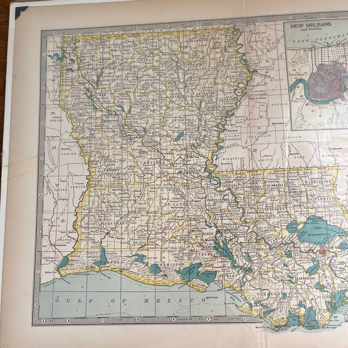 Antique 1897 The Century Atlas Map of Louisiana Color Engraved 12.5 x 17” FL5