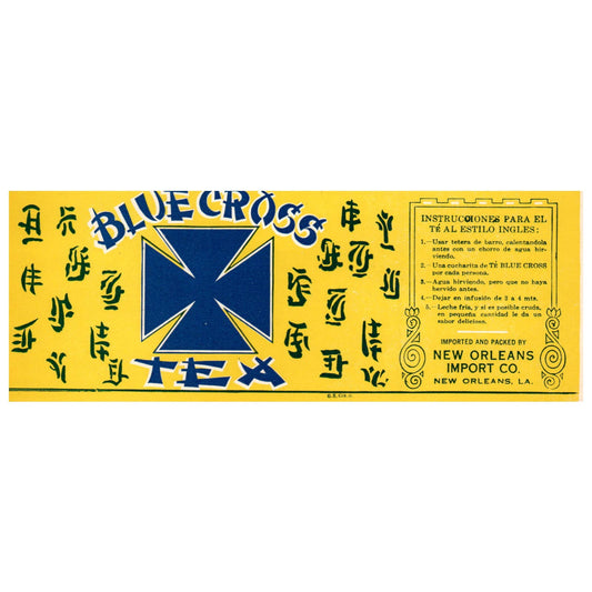 1920s Blue Cross Tea Original Vintage Can Label New Orleans Import Co. LA SE4