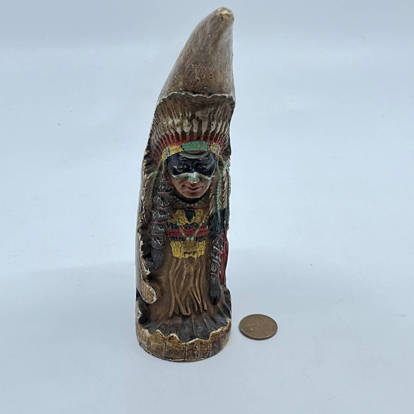 Vintage Native American Indian Figurine Resin Horn Material Carved 7” TE5