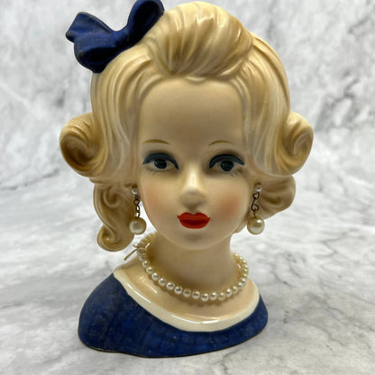 Napco Lady Head Planter Vase 8493 Japan 1960s Pearls Blonde 5-1/2” TJ3