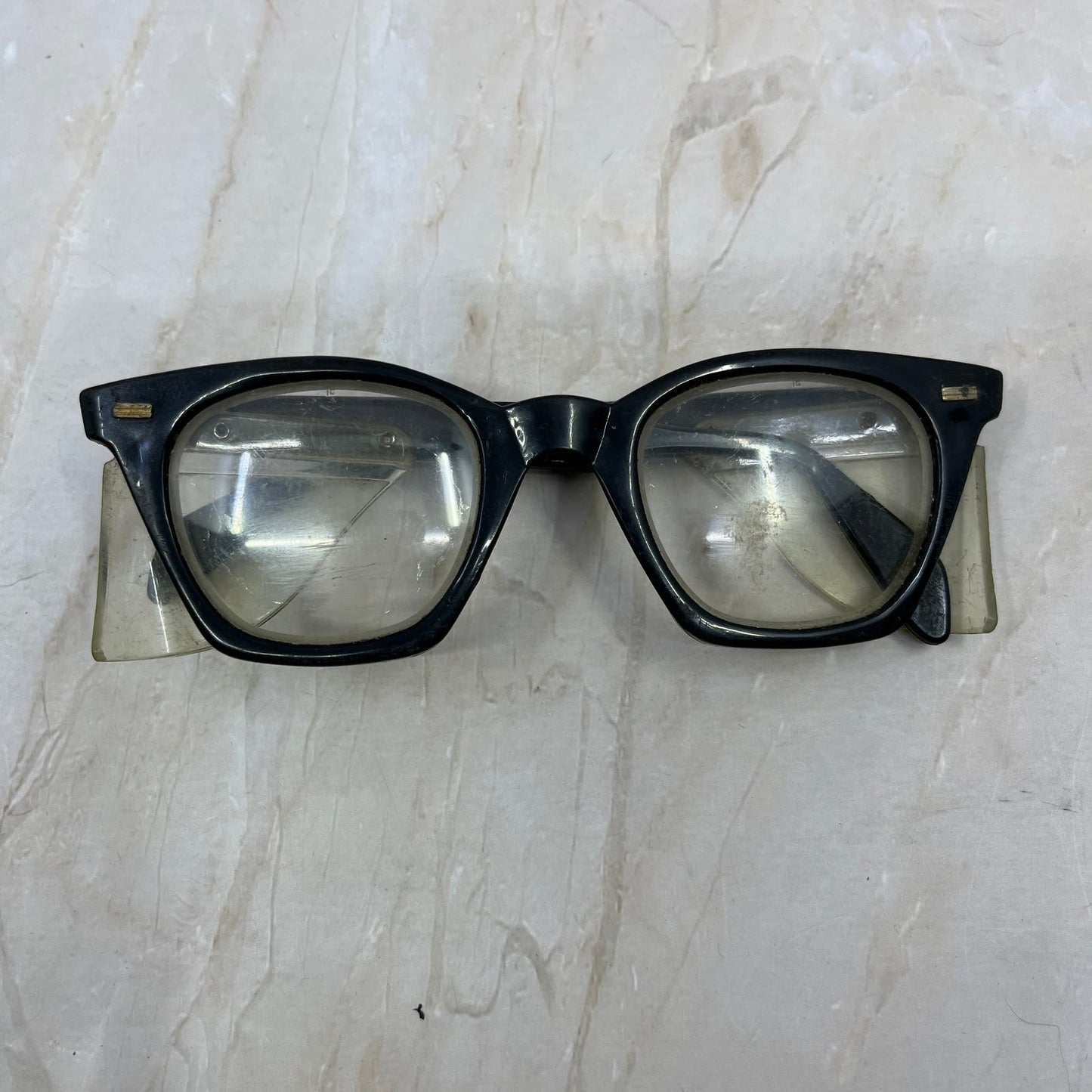 Vintage 1950s Black Plastic Safety Glasses Eyeglasses Frames TJ9G1-1