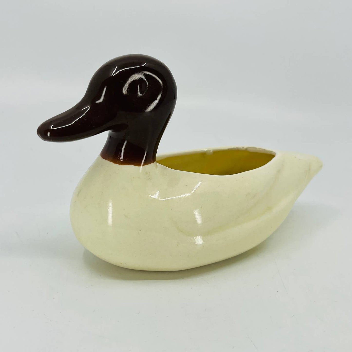 VTG Brown & Cream Mallard Duck Fall Autumn Hunting Planter Ceramic Glazed 7” TC1