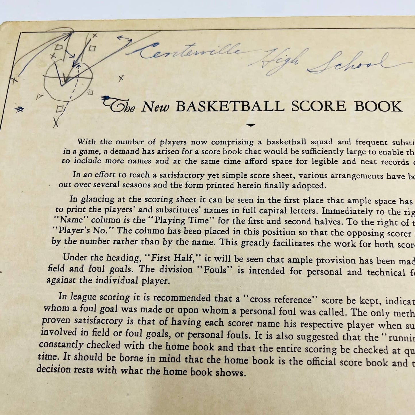 1945-46 Spalding Official Basketball Score Book Centerville IN High School TC5