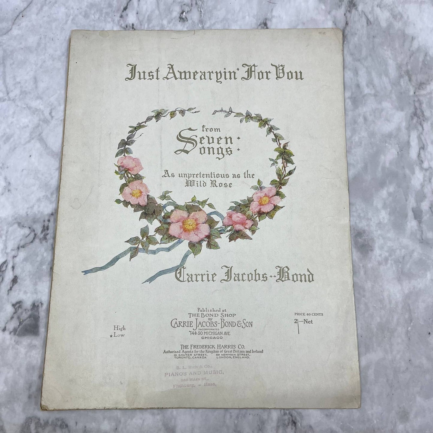 1901 Just A-Wearyin’ For You Frank Stanton Carrie Jacobs Bond Sheet Music TI1