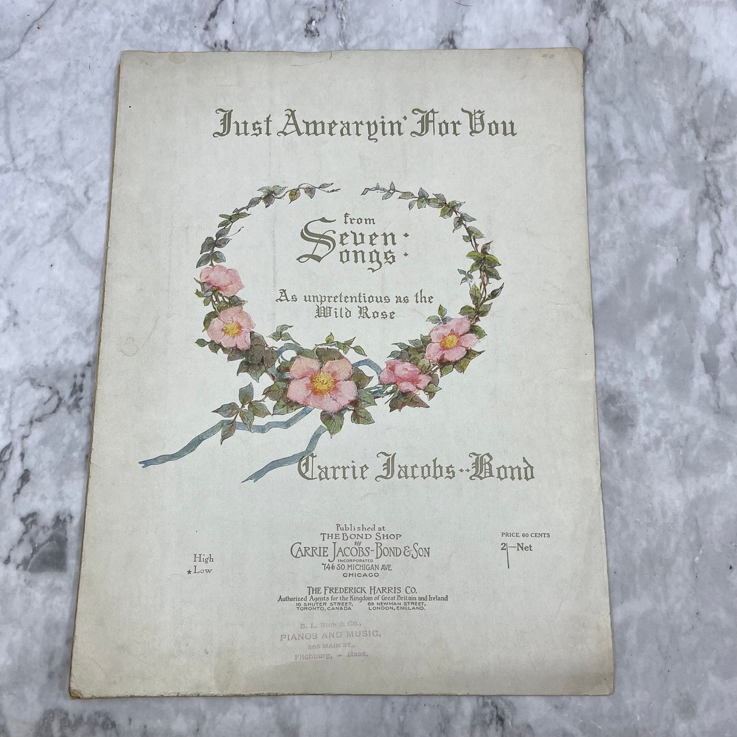 1901 Just A-Wearyin’ For You Frank Stanton Carrie Jacobs Bond Sheet Music V39-4