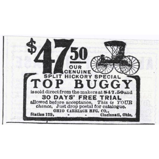 Top Buggy Ohio Carriage Mfg. Co. Cincinnati Ohio - 1903 Original Ad TJ7-S9